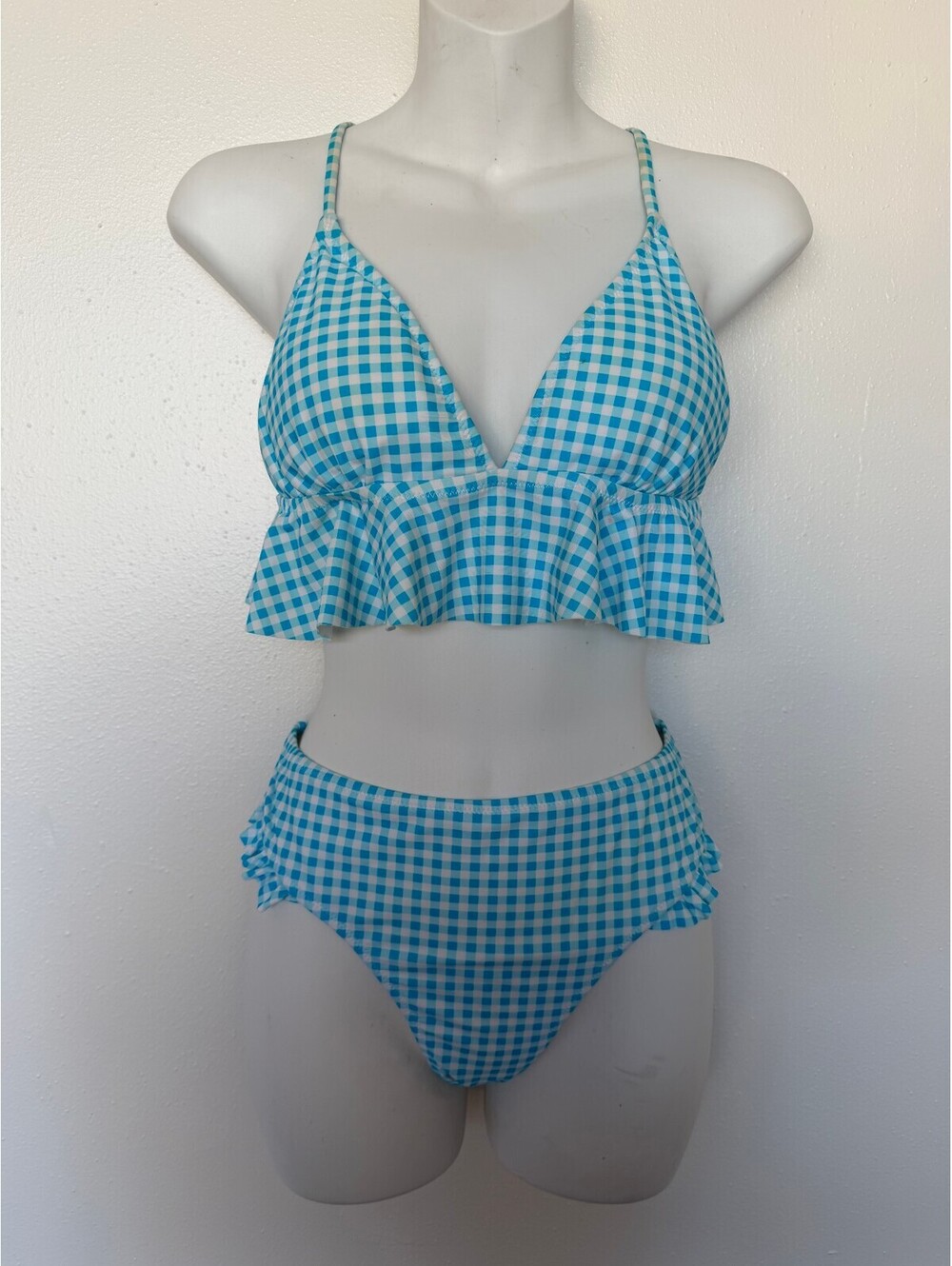 Cupshe Blue and White Gingham Two-Piece Bikini Set